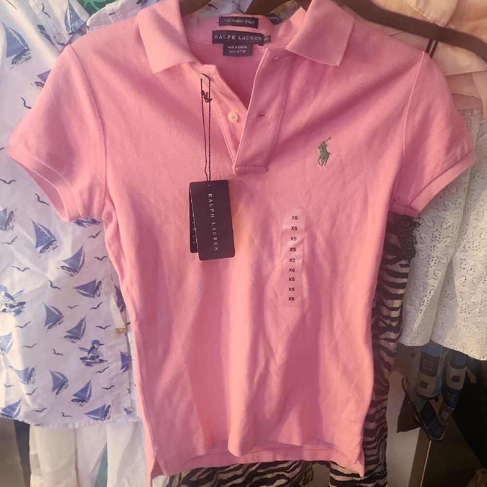 Ralph Lauren NWT Blue Label The Skinny Polo Pink Polo with Green Logo